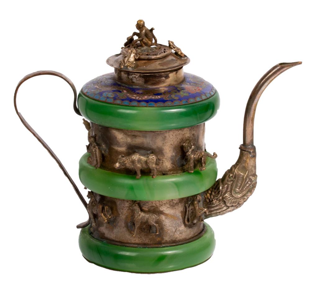 Tibetan Zodiac Silver, Jade and Cloisonne Teapot (1 of 12)