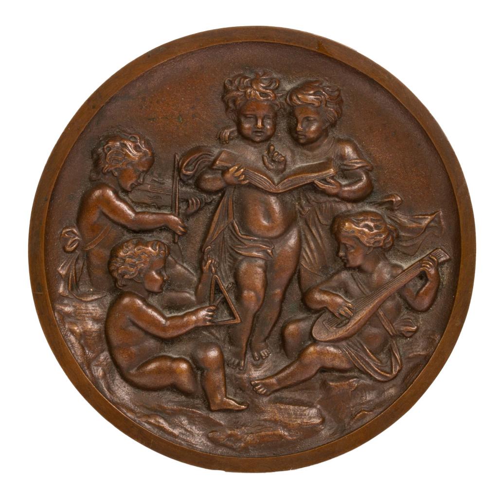 Bronze Bas Relief Plaque Putti with Instruments (1 of 5)