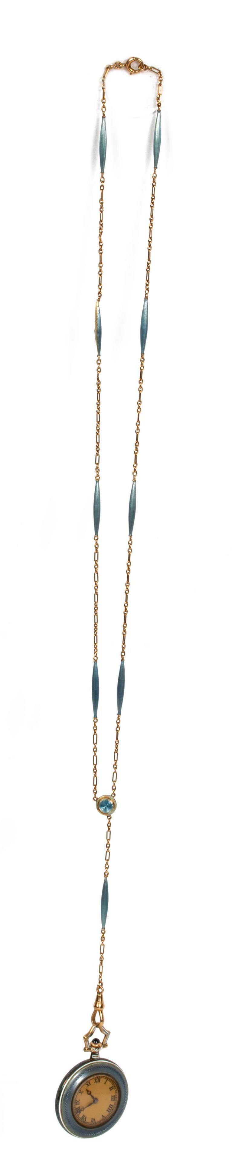 Ladies 14K Antique Wittnauer Enamel Watch Necklace (1 of 8)