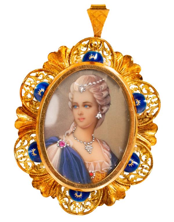Antique 18K & Enamel Portrait Pin Pendant (1 of 5)