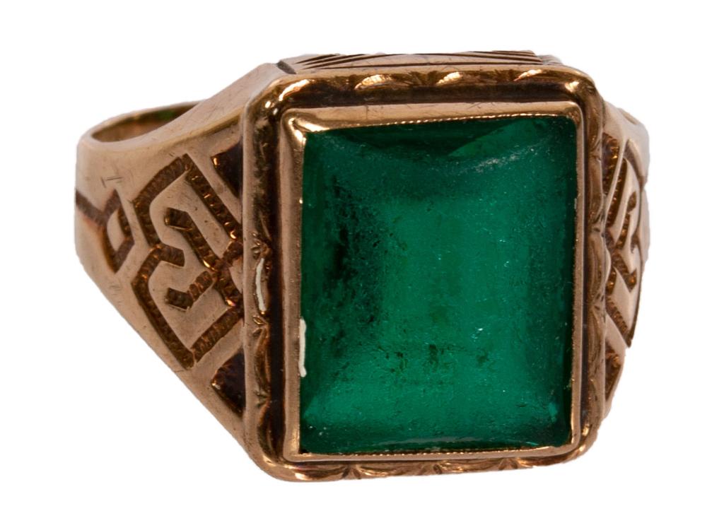 Antique 10K Gold Emerald Glass Ring Size 9 (1 of 5)