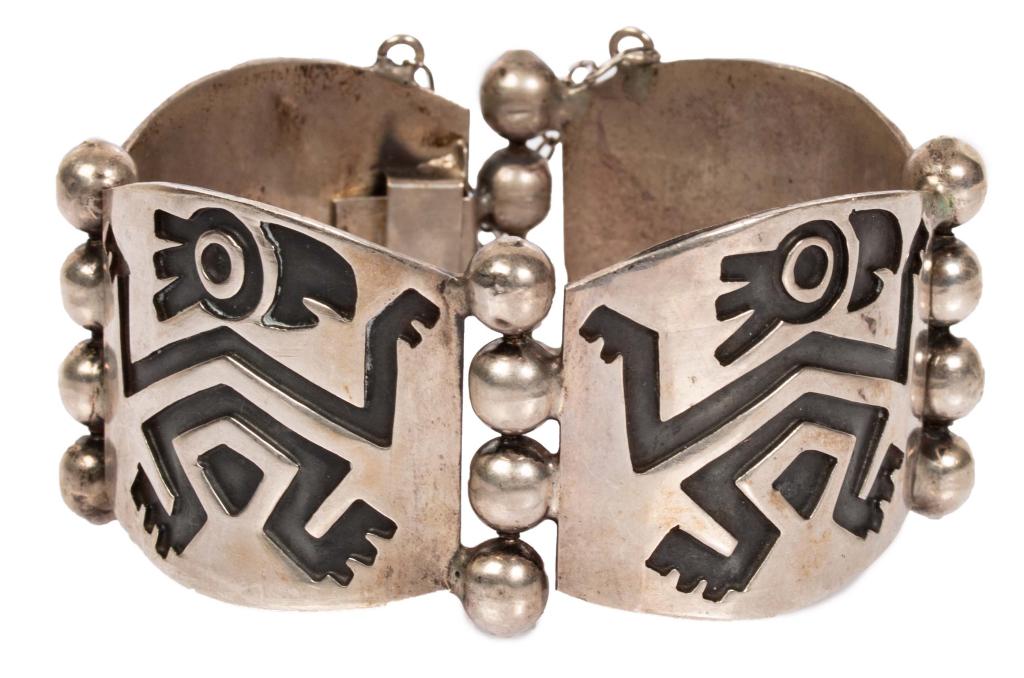 Signed JP Mexican Sterling Aztec Panel Bracelet (1 of 6)
