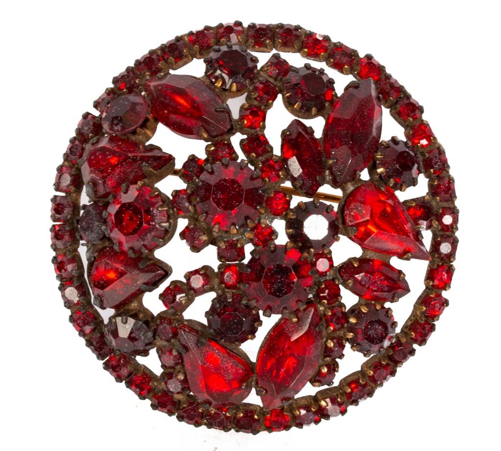 Signed Weiss Domed Red Rhinestone Brooch (1 of 5)
