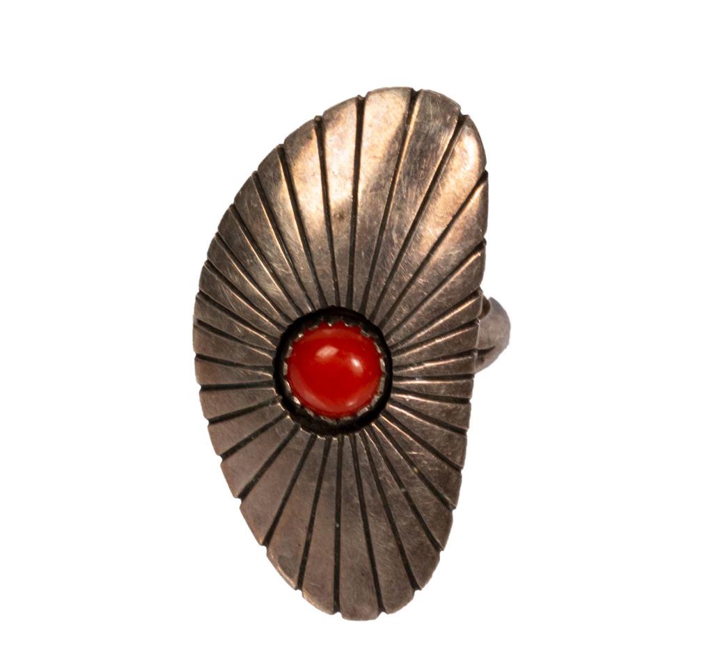Signed Navajo Sterling Coral Ring (1 of 5)