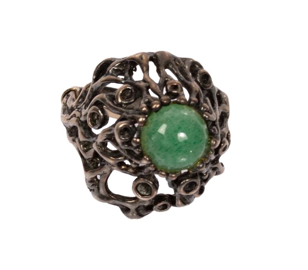 Brutalist Sterling & Jade Ring- Israel (1 of 6)