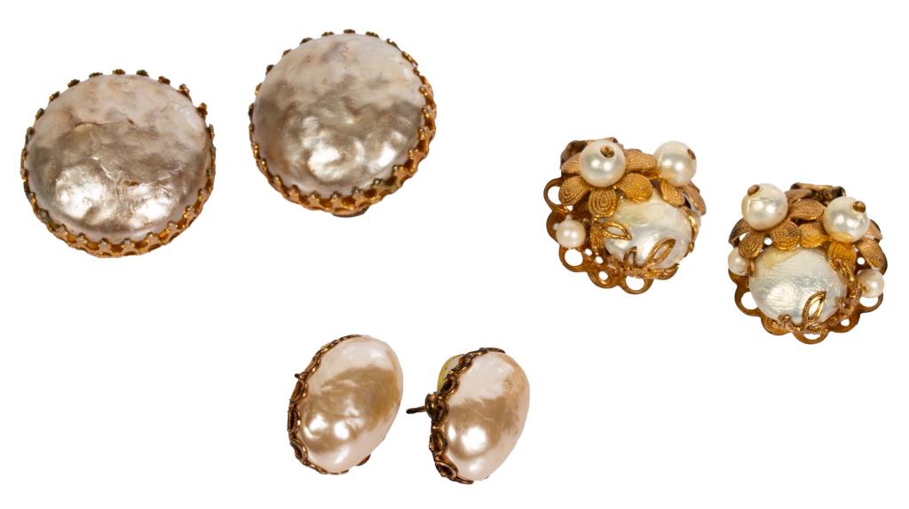 Miriam Haskell Pearl Earring Lot- Signed, Unsigned (1 of 6)