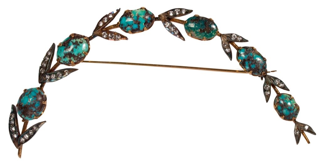 Antique Gilt Silver Turquoise Paste Brooch (1 of 4)