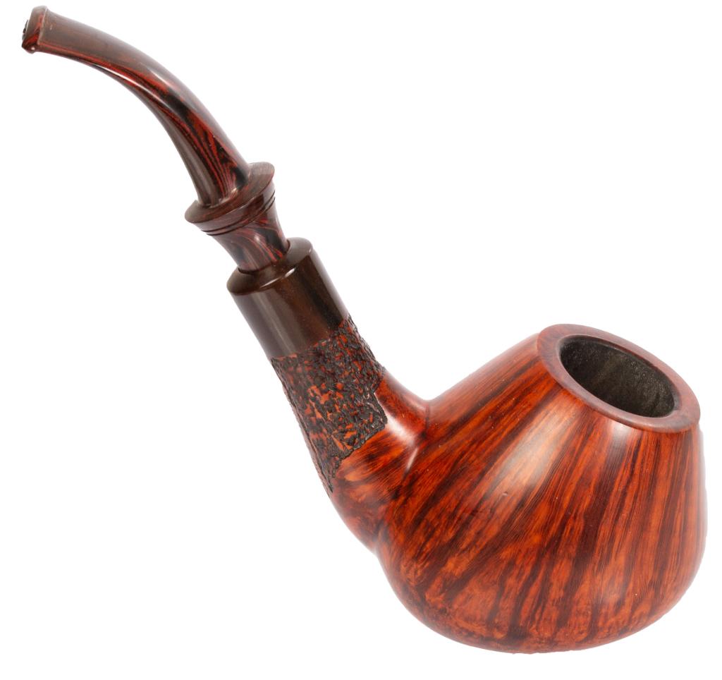 Kai Nielsen Jewel of Denmark Sitter Estate Pipe: Item/Description: Danish estate pipe by Kai Nielson. Smooth finish with sandblasted accent. Stamped: Kai Nielsen / Handmade / 1602 / Jewel of Denmark / VVVV Grade. (Smoking Pipe, Tobacco Pipe, Tobacci