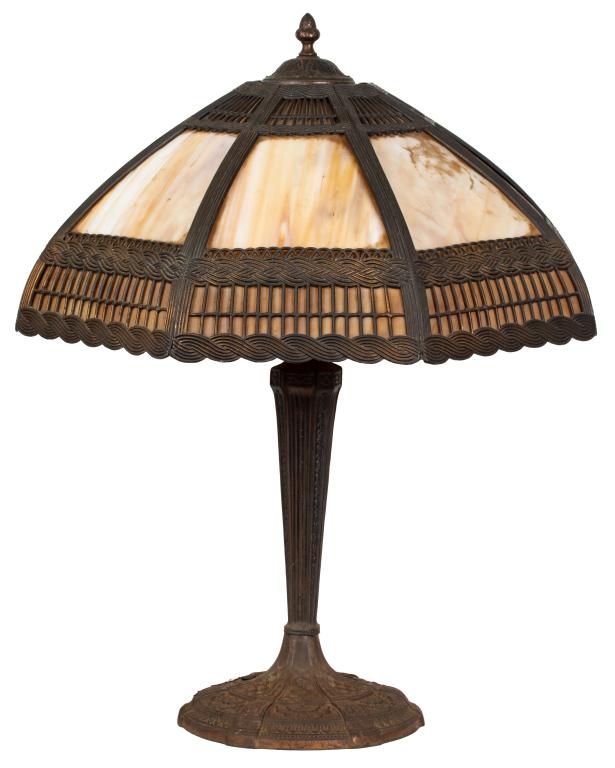 Eight Panel Slag Glass Table Lamp (1 of 12)