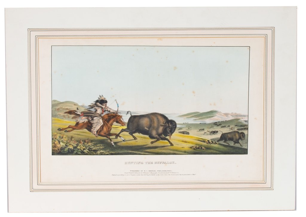 Hunting The Buffalo, Hand Colored Litho (1 of 7)