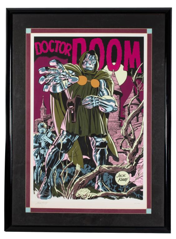 Doctor Doom Signed Jack Kirby Numbered Serigraph: Item/Description: Doctor Doom serigraph signed by Jack Kirby. Numbered 22 / 250. Blind stamp lower right corner, mostly obscured by matting. (Comic book art, Victor von Doom, Marvel Comics) Material: 