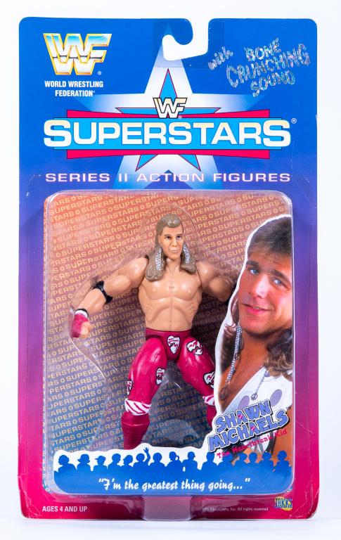 1996 WWF Superstars Series II Shawn Michaels: Item/Description: Sealed WWF Superstars Shawn Michael "The Heartbreak Kid", series II toy action figure by Jakks Pacific. (With Bone Crunching Sound, World Wrestling Federation) This item was used as 
