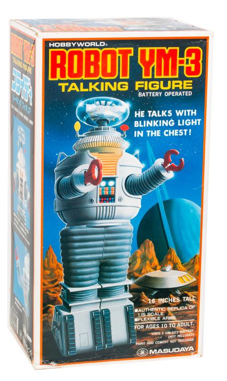 Hobbyworld Masudaya Robot YM-3 Talking Figure 1/5: Item/Description: Boxed Robot YM-3 Talking toy Figure from Lost in Space by Hobbyworld Masudaya. 1/5 scale. Includes instruction sheet. Model is ready to be completed and painted. Original box front a