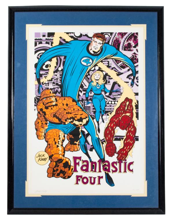 Fantastic Four Signed Jack Kirby Serigraph: Item/Description: Pencil signed and numbered Fantastic Four Serigraph. Signed by Jack Kirby lower left. Numbered 72 / 250. (Comic book art, Victor von Doom, Marvel Comics) Material: Framed print Dimen