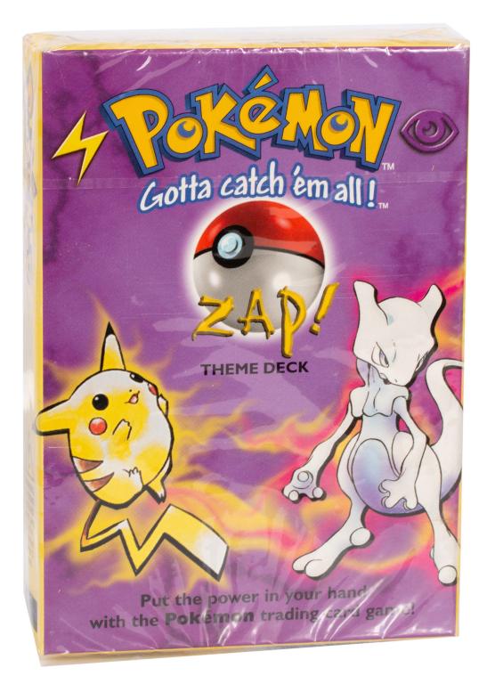 1999 Pokemon Zap Theme Deck Factory Sealed: Item/Description: Pokemon trading card game Zap theme deck by Wizards of the Coast unopened in original packaging. Material: Cardboard, Plastic Dimensions: Length: 4"; Width: 1 1/4"; Height: 5 1/4" Co