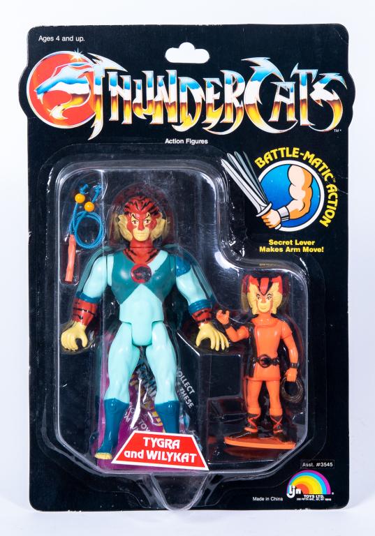 1985 Thundercats Tygra & Wilykat LJN Action Figure: Item/Description: Sealed LJN Toys Tygra and Wilykat toy action figure set. (Young Tygra with Wilykat, Battle-Matic Action) Tygra is a Thunderian, architect, scientist, and noble member of the ThunderC
