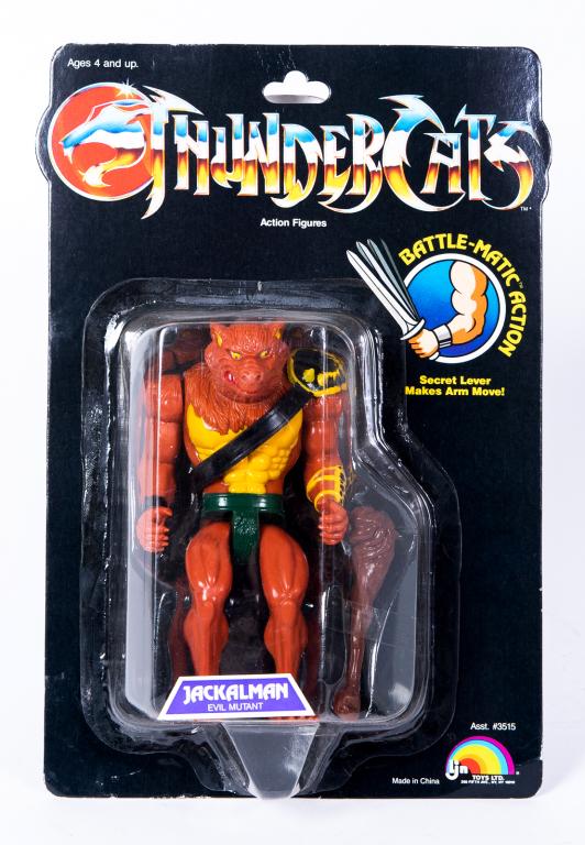 1985 Thundercats Jackalman LJN Action Figure: Item/Description: Sealed LJN Thundercats Jackalman Evil Mutant toy action figure. Accessories included with the figure are the Club and Shoulder strap. (Battle-Matic Action)This item was used as a pro
