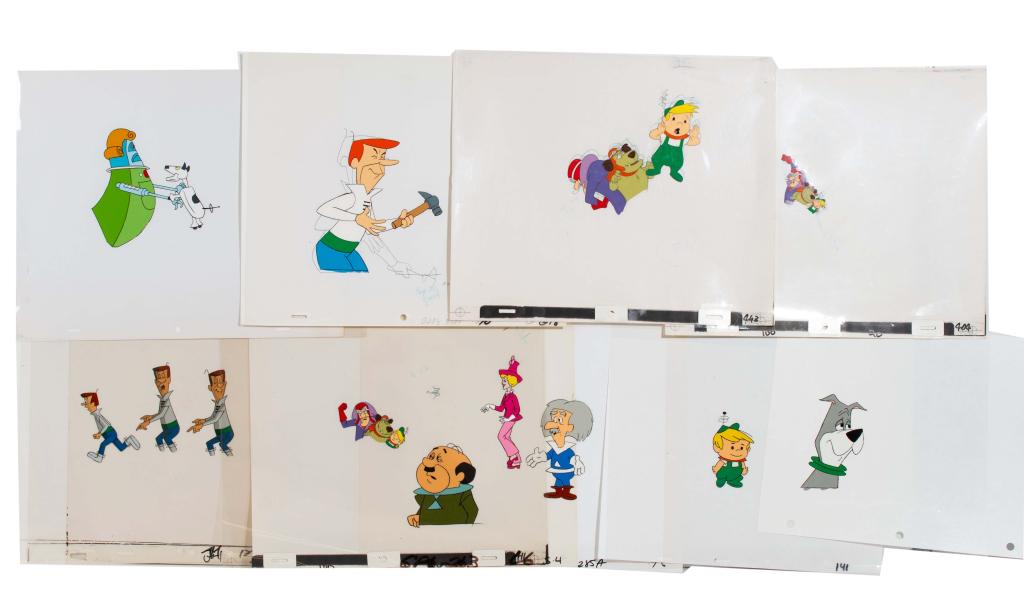The Jetsons Animation Production Cel Lot: Item/Description: Assortment of 13 production animation cels from the Jetsons, including George Jetson, Elroy Jetson, Astro, Mr. Spacely, Robotic Maid with the Mechanical Watchdog and others. Also inc