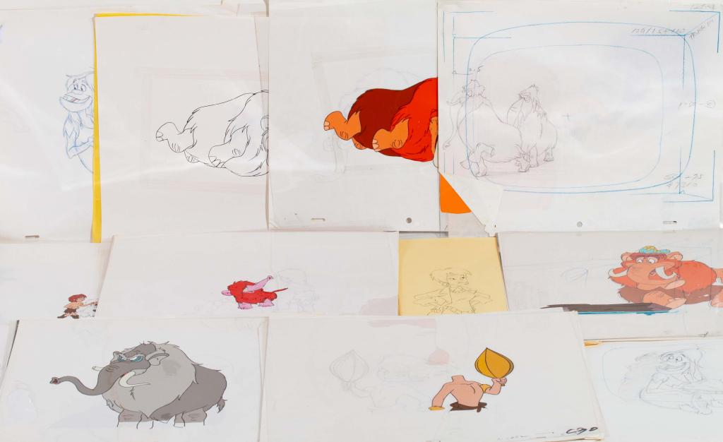 ABC Cro Production Cartoon Cel & Sketch Lot: Item/Description: Assortment of 41 production animation cels and 27 sketches, depicting various characters and scenes from the ABC television show Cro. Includes cels of Cro, Phil, Selene, as well as o