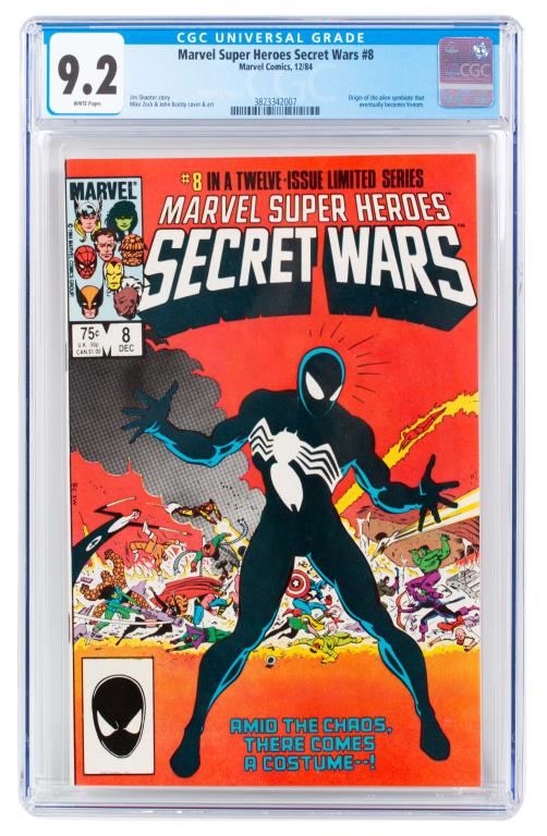 Marvel Comics Secret Wars #8 CGC 9.2: Item/Description: Marvel Super Heroes Secret Wars #8 CGC 9.2 comic book. Origin of the alien symbiote that eventually becomes Venom. Material: N/A Dimensions: N/A Condition: NM-. Wear to exterior of p