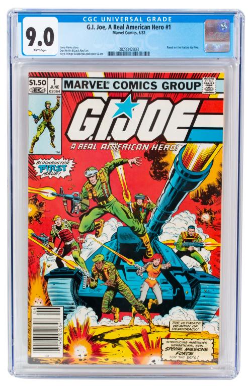 Marvel Comics G.I. Joe #1 CGC 9.0: Item/Description: G.I. Joe #1 CGC 9.0 comic book. Based on the Hasbro toy line. (A Real American Hero). Material: N/A Dimensions: N/A Condition: VF/NM. Wear to exterior of plastic case, including mino