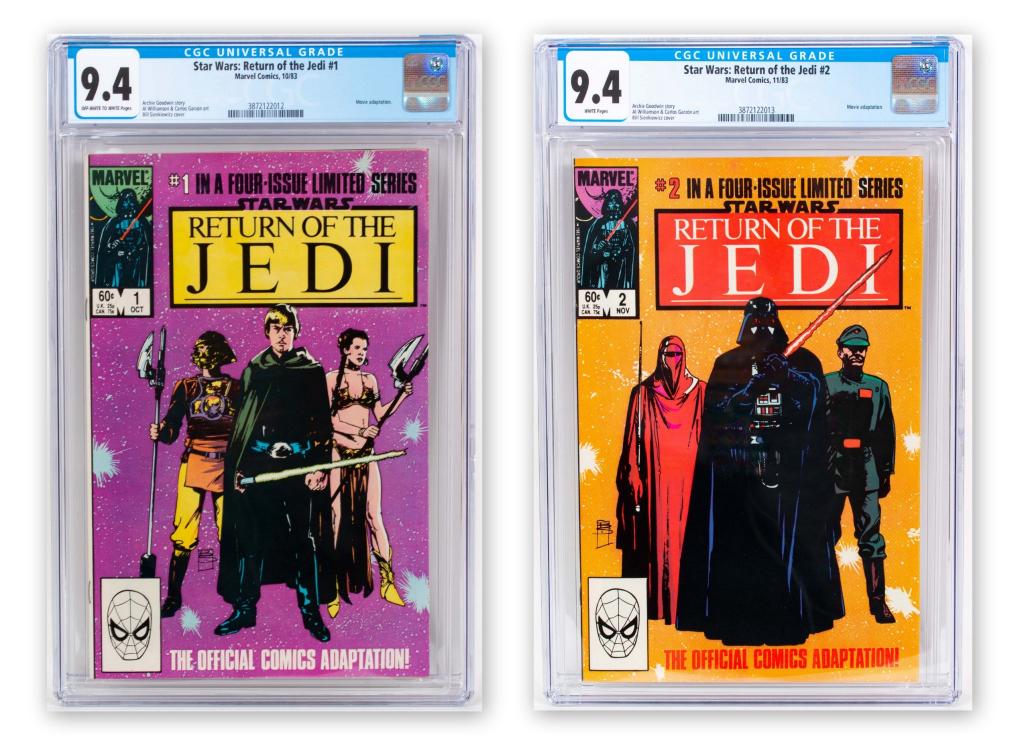 Marvel Comics Star Wars: Return of the Jedi Lot: Item/Description: Star Wars: Return of the Jedi #1 and #2 CGC 9.4 comic book lot. Movie Adaptation. Material: N/A Dimensions: N/A Condition: NM. Wear to exterior of plastic case, including minor surfa
