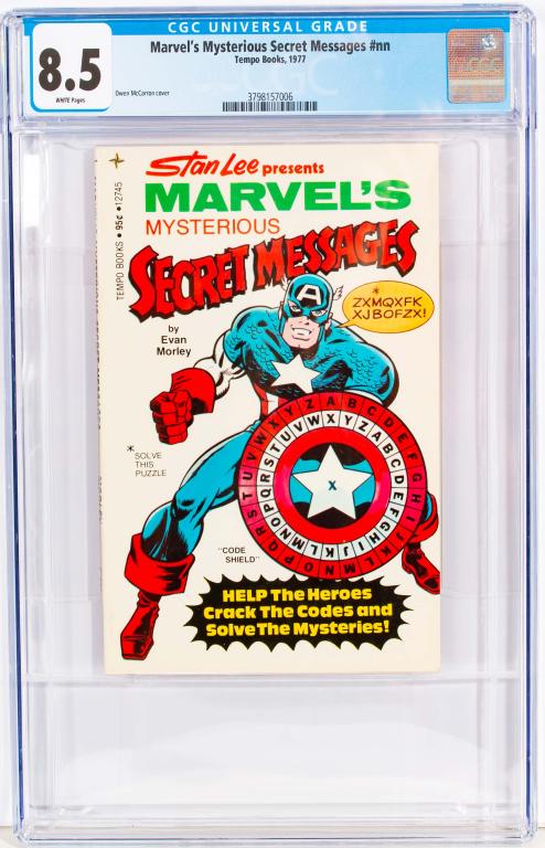 Marvel's Mysterious Secret Messages Comic CGC 8.5: Item/Description: Stan Lee Presents Marvel's Mysterious Secret Messages CGC 8.5 comic book. Captain America cover. Owen McCarron cover art. Low population, zero higher. Material: N/A Dimensions: N/A C