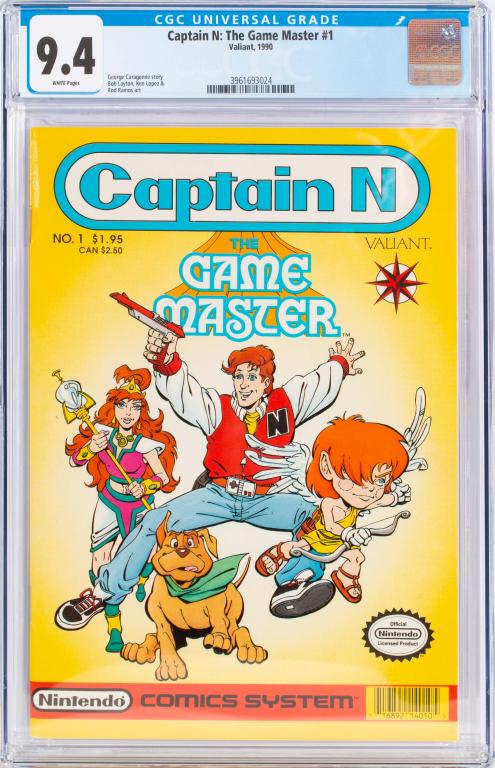 Captain N: Game Master #1 Nintendo Comic CGC 9.4: Item/Description: Captain N: The Game Master #1 comic book. Graded by CGC at 9.4. Material: N/A Dimensions: N/A Condition: NM. Wear to exterior of plastic case, including minor surface scratches. Age: