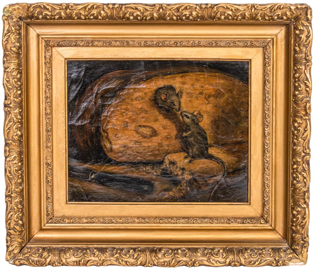 19 C Signed Oil Painting, Two Mice (1 of 8)