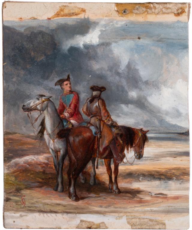 18th C. Oil Painting, F. Walker - Soldiers on Horseback (1 of 6)