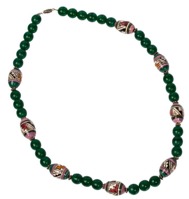 Green Glass Ceramic Bead Necklace (1 of 4)