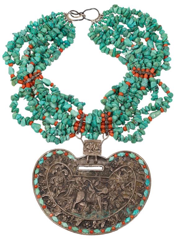 Antique Chinese Repousse Silver Turquoise Choker (1 of 7)