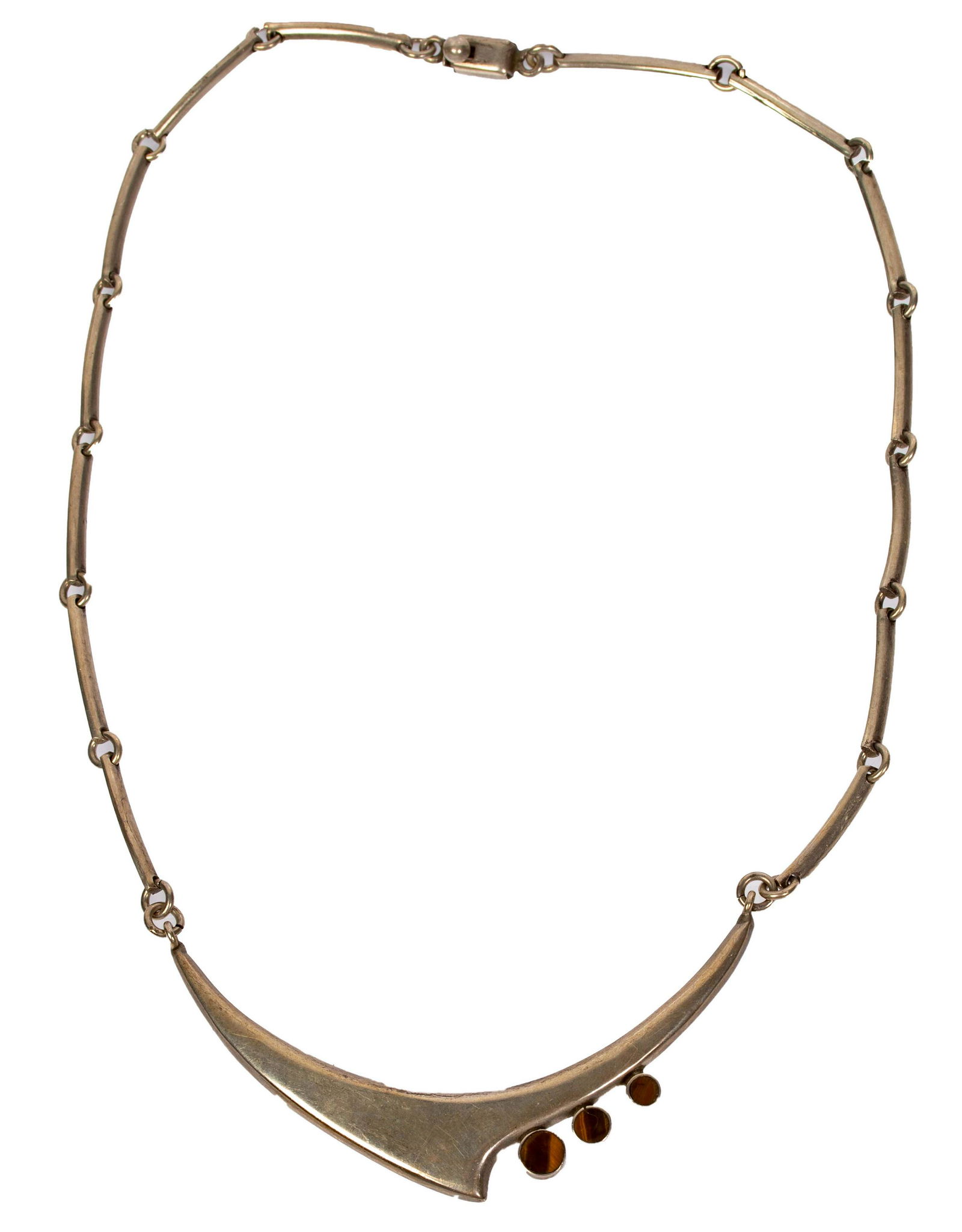 Silver Taxco Mexico Modernist Tiger's Eye Necklace (1 of 5)