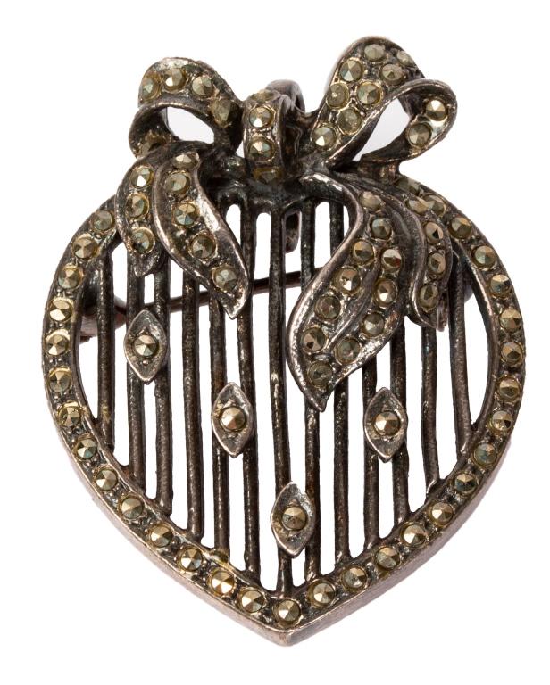 Sterling Marcasite Heart Pendant Brooch (1 of 6)