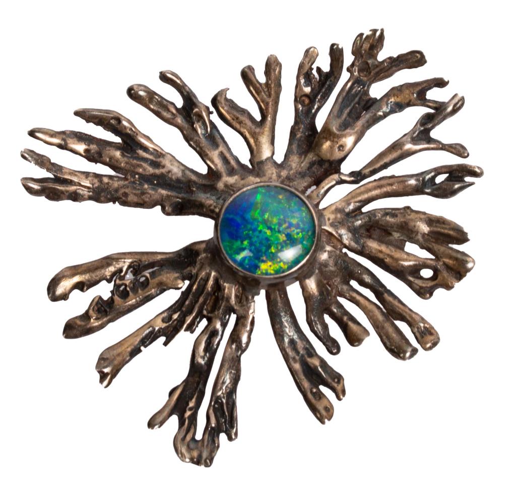 Sterling & Opal Art Glass Abstract Pin Pendant (1 of 5)