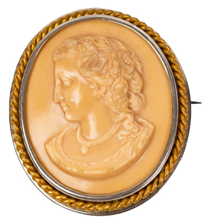 Antique Silver Lava Stone Cameo Brooch in Box (1 of 8)