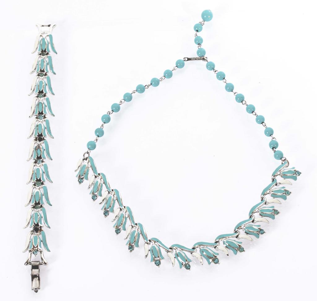 Signed Coro Blue Enamel Floral Demi-Parure (1 of 4)