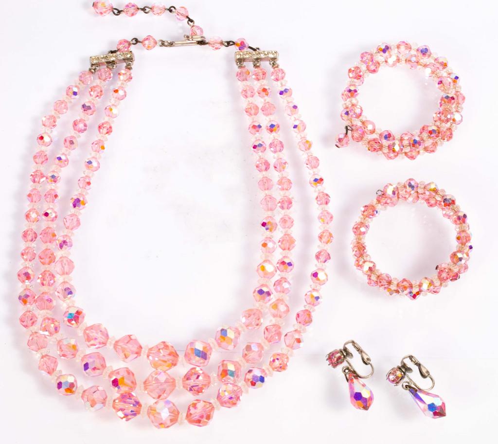 1950s Pink Aurora Borealis Crystal Parure (1 of 7)