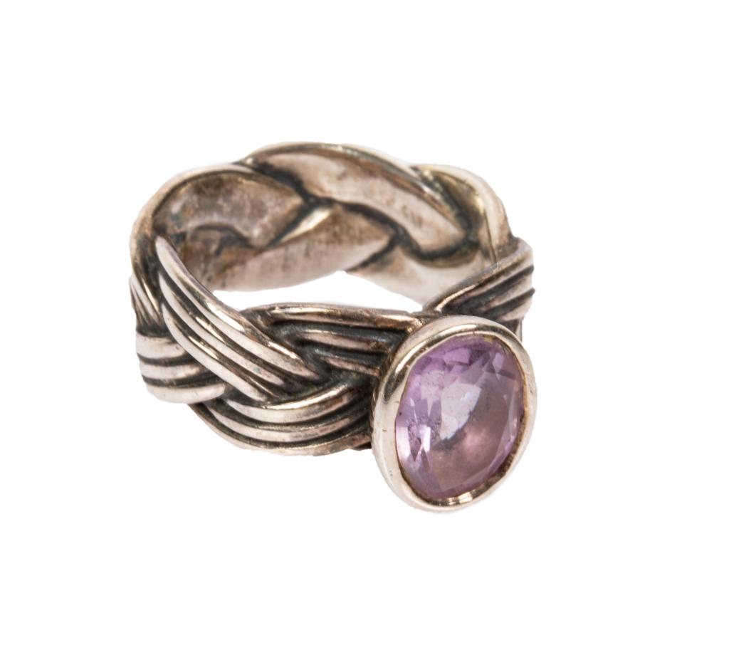 Pandora Sterling & Amethyst Modernist Band Ring (1 of 5)