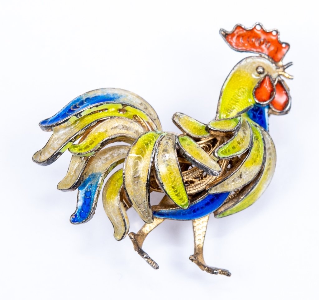 Silver & Enamel Rooster Pin - Italy (1 of 3)