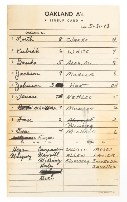 5/31/73 Oakland A's Dugout Lineup Card & 2 Tkts (1 of 5)