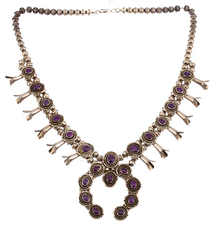 Native American Charoite Squash Blossom Necklace (1 of 6)