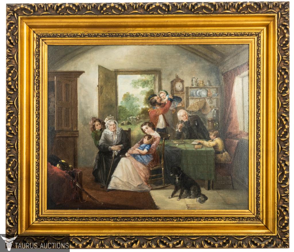 Antique Oil Painting - Soldier's Return Home (1 of 13)