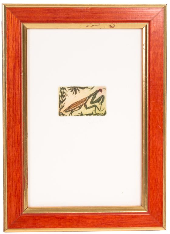 Praying Mantis, Signed Colored Woodblock (1 of 4)