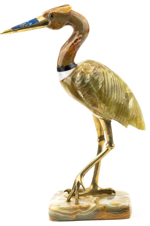 Brass, Onyx & Hardstone Bird Sculpture (1 of 7)