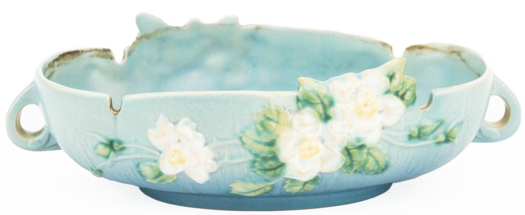 Roseville Pottery White Rose Console Bowl #391-10 (1 of 7)