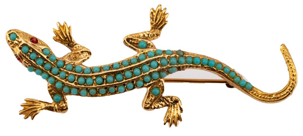 14K Jeweled Turquoise Figural Lizard Brooch (1 of 6)