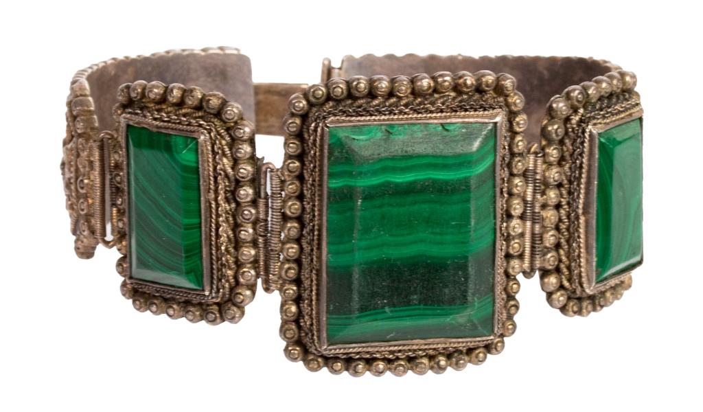 Antique Chinese Silver Green Agate Bracelet (1 of 7)