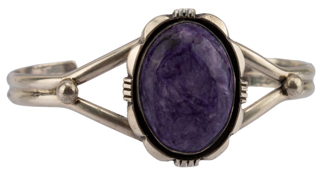 Signed Charoite Sterling Native American Cuff (1 of 4)