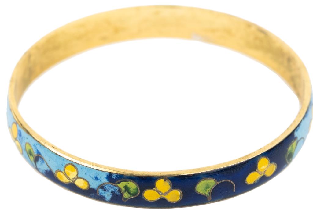 Chinese Cloisonne Enameled Brass Flower Bangle (1 of 6)